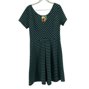 ModCloth Fervour Women Striped Dress Sz. Lrg Green EUC Retro Pinup Girl